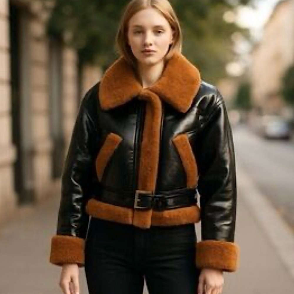 Anthropologie New Blank NYC Moto Jacket Size Small Faux Leather Faux Fur - Picture 3 of 11
